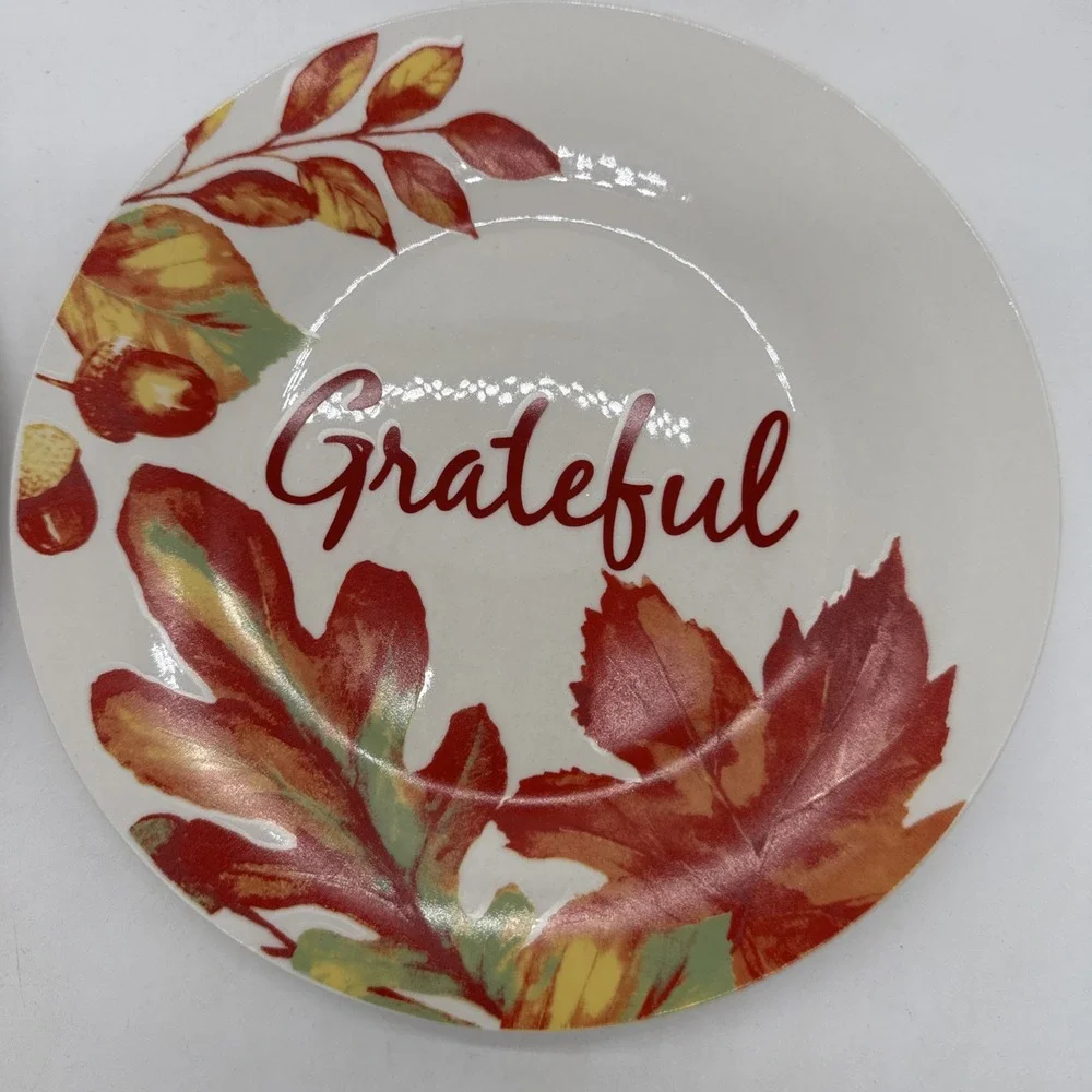 Royal Norfolk Fall Leaves Grateful Thanksgiving Salad Plates7 5/8